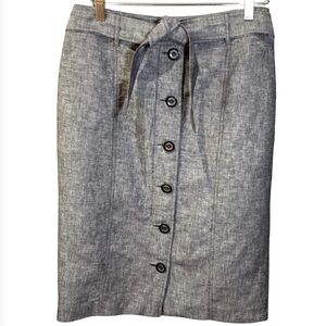 Rafaela Linen Blend Faux Button Tie Front Lined Pencil Skirt Ladies 6